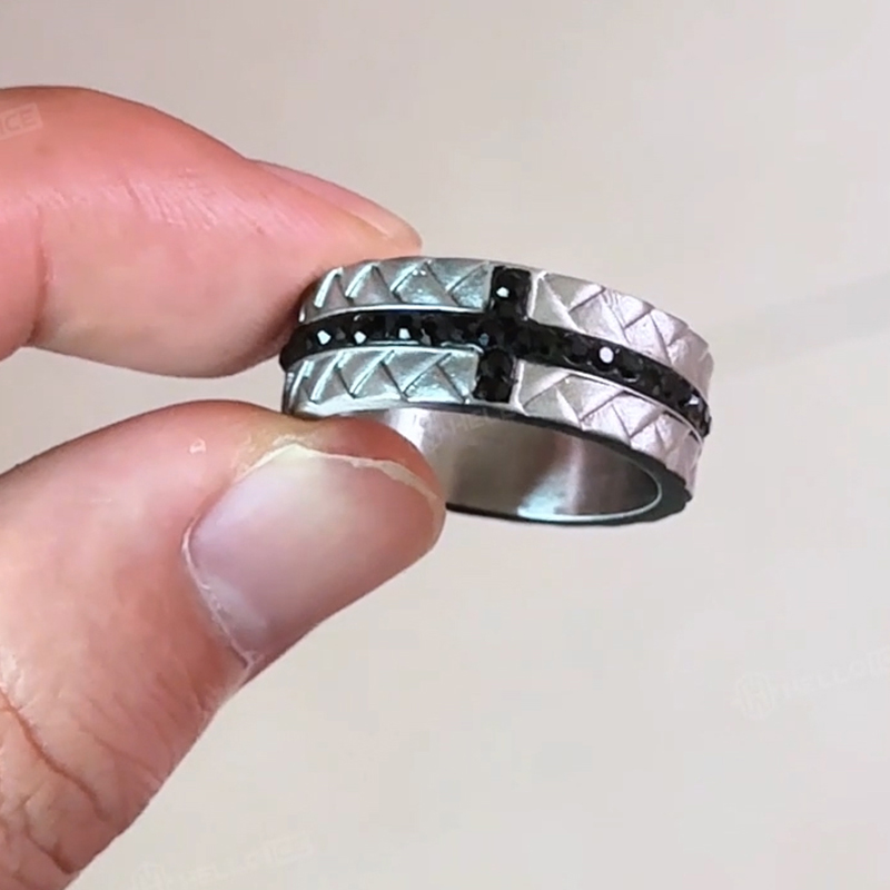 Black Cross Stainless Steel Woven Ring Silver With Street Luxury Shine - Image 3