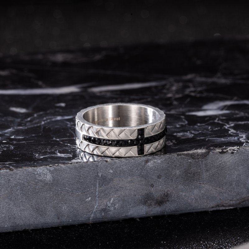 Black Cross Stainless Steel Woven Ring Silver With Street Luxury Shine - Image 5