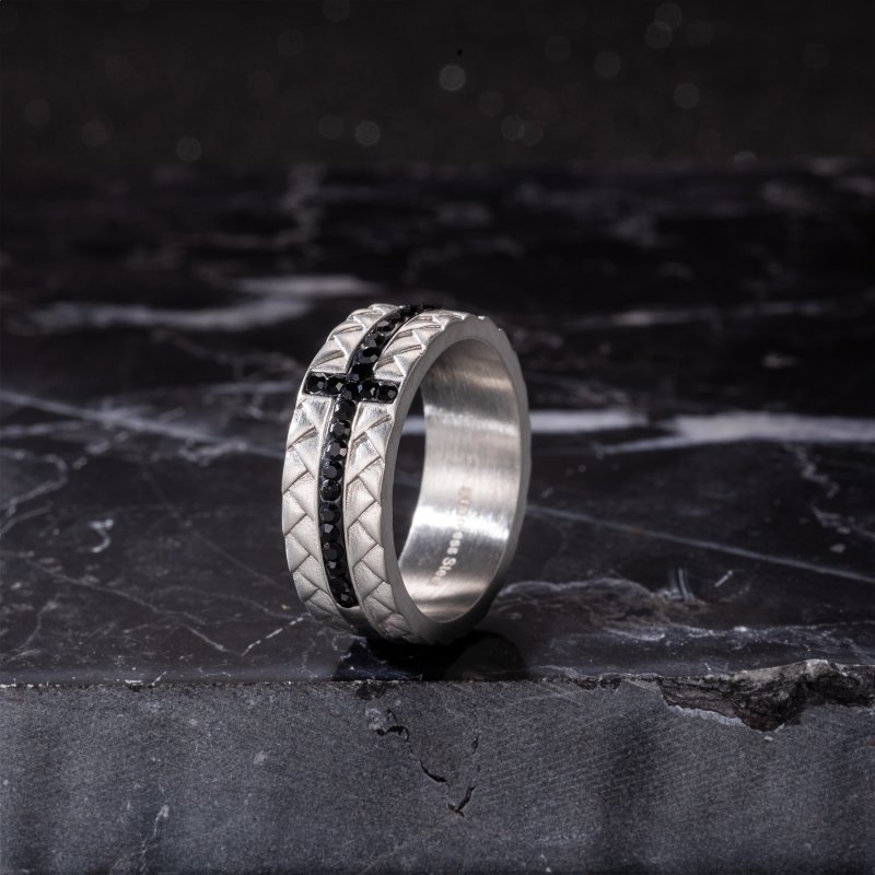 Black Cross Stainless Steel Woven Ring Silver With Street Luxury Shine