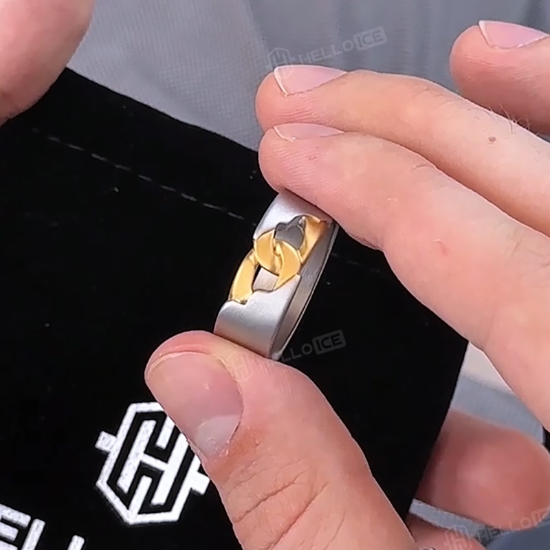 Stainless Steel Matt Ring In Gold And White Gold With Street Luxury Shine - Image 5