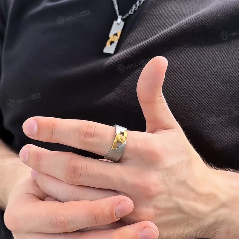 Stainless Steel Matt Ring In Gold And White Gold With Street Luxury Shine - Image 7