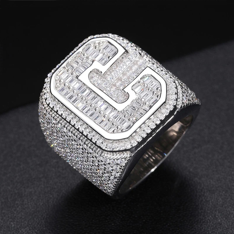 Custom Baguette Cut Initial Letters Ring Gold With Street Luxury Shine - Image 3