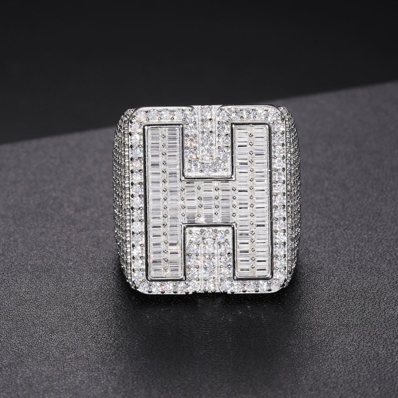 Custom Baguette Cut Initial Letters Ring Gold With Street Luxury Shine - Image 4