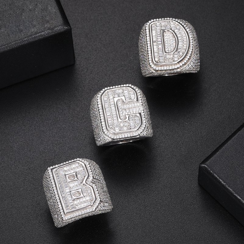 Custom Baguette Cut Initial Letters Ring Gold With Street Luxury Shine - Image 5