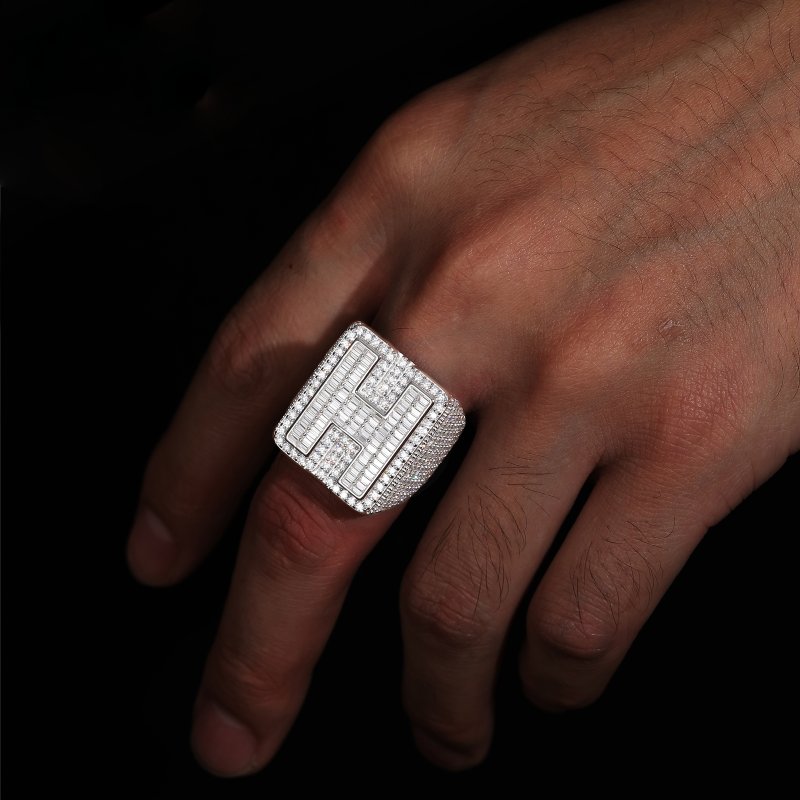 Custom Baguette Cut Initial Letters Ring Gold With Street Luxury Shine - Image 6