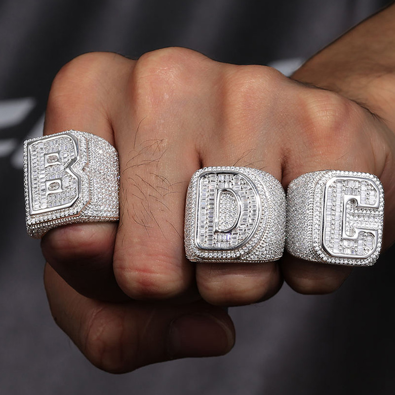 Custom Baguette Cut Initial Letters Ring Gold With Street Luxury Shine