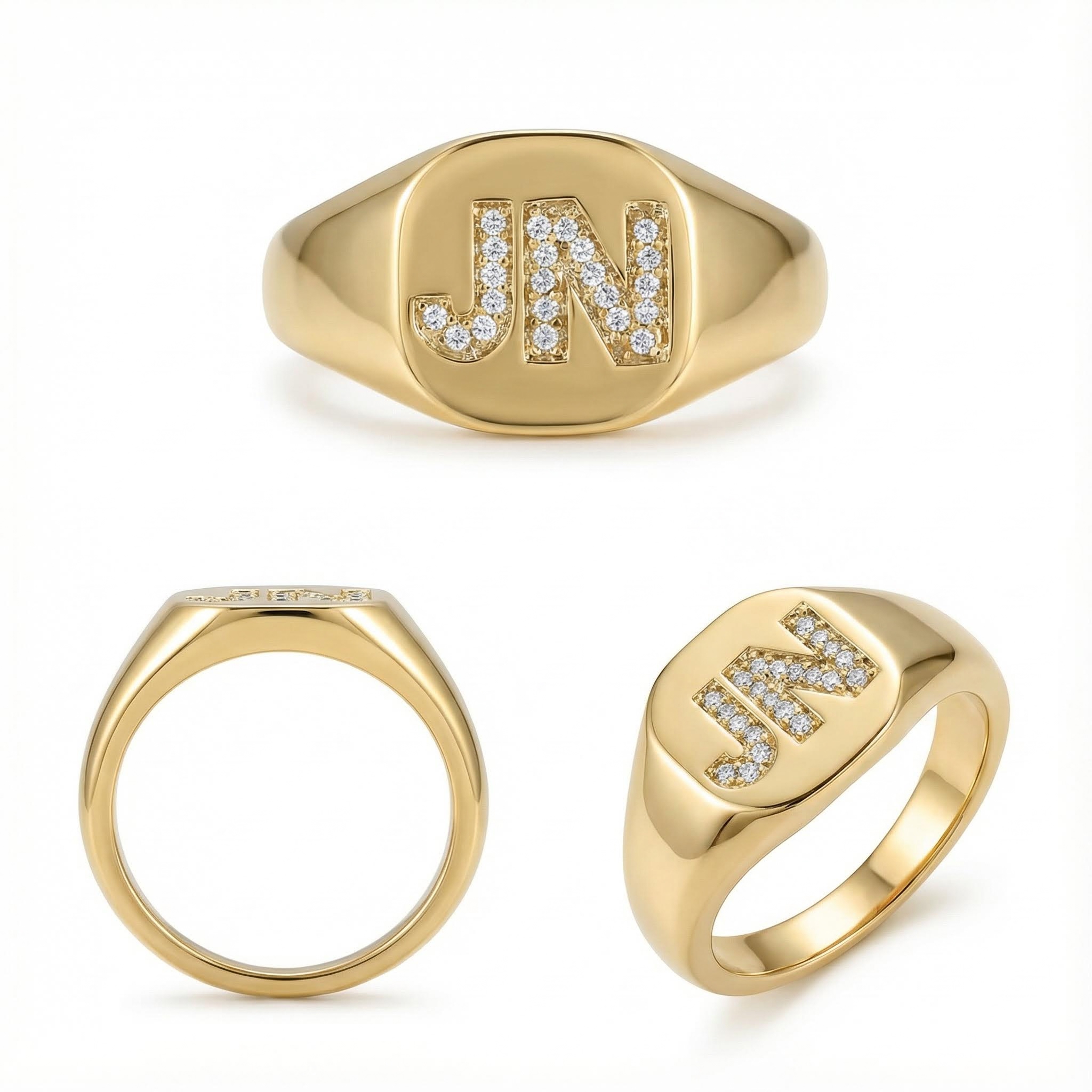 Iced Out Initial Letter Signet Ring In Gold With Street Luxury Shine - Image 3