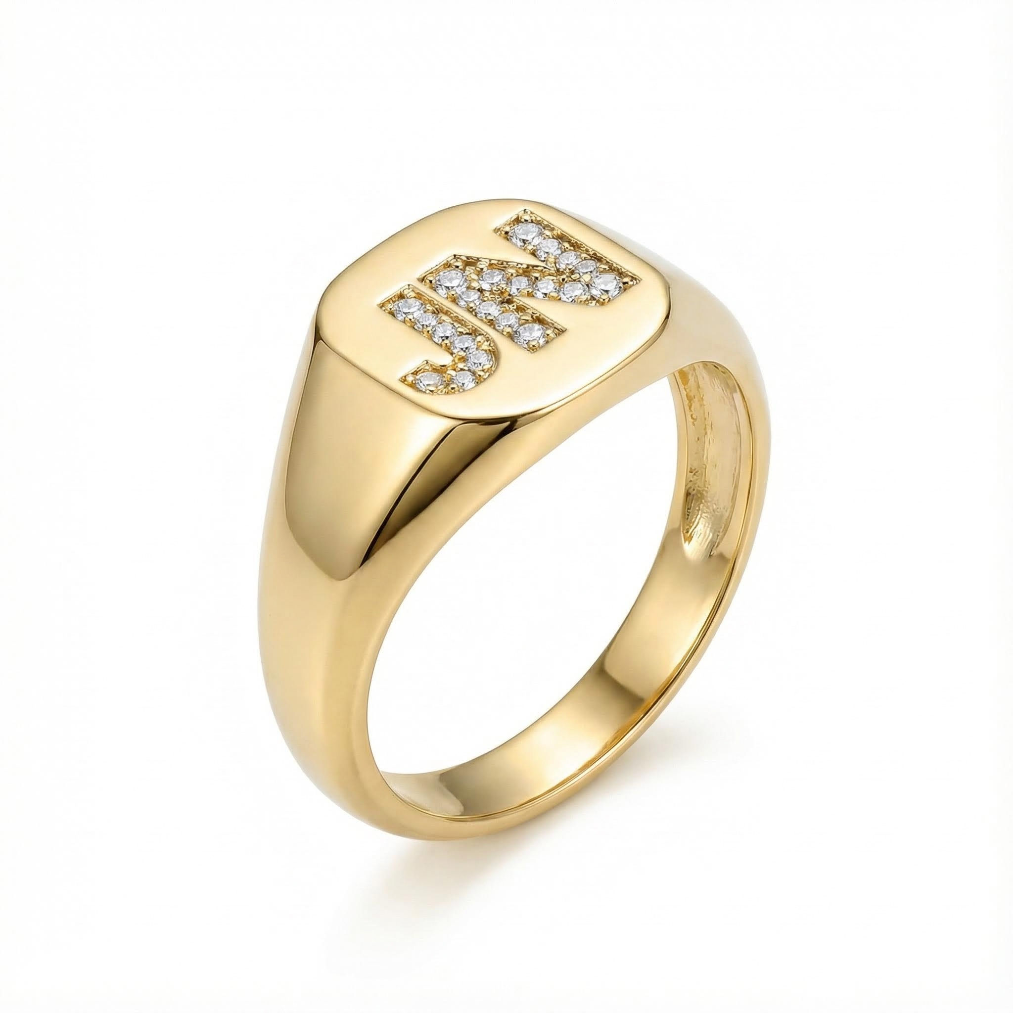 Iced Out Initial Letter Signet Ring In Gold With Street Luxury Shine - Image 4