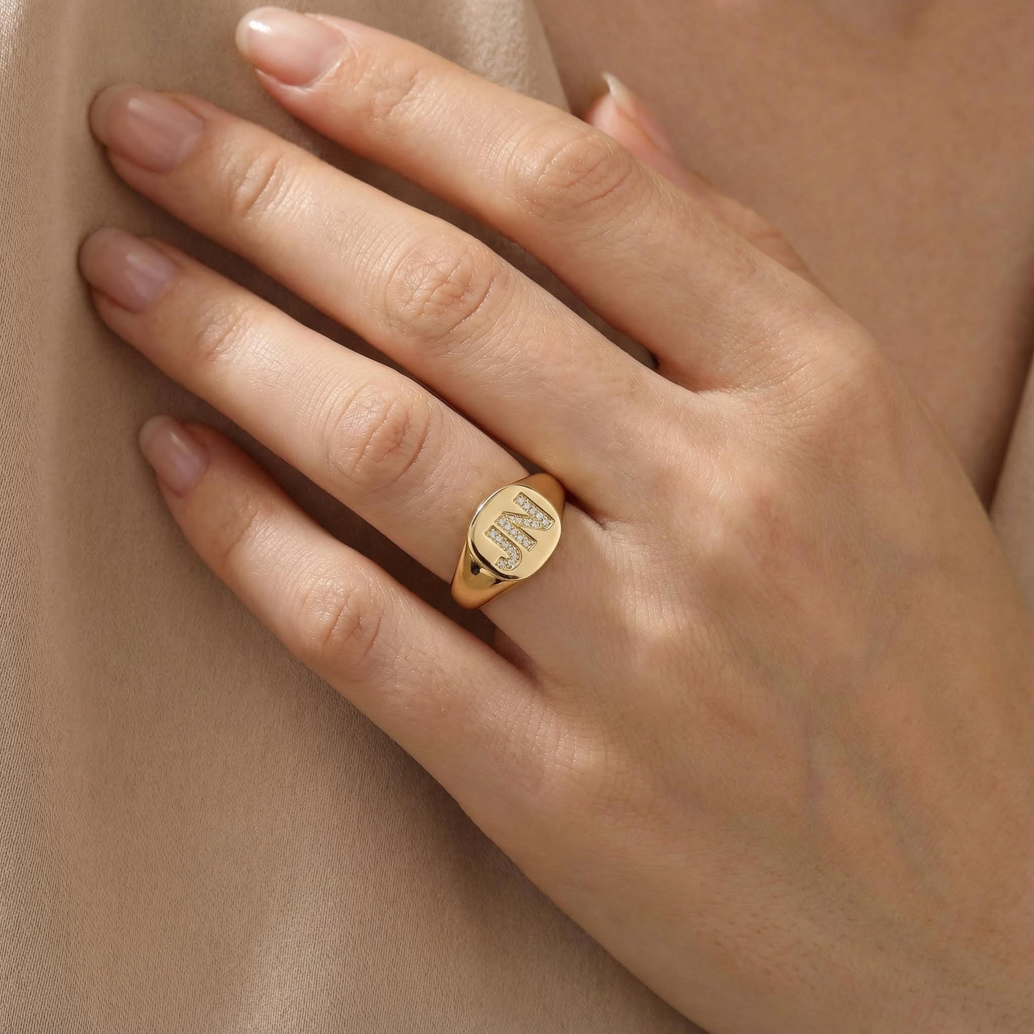 Iced Out Initial Letter Signet Ring In Gold With Street Luxury Shine - Image 5