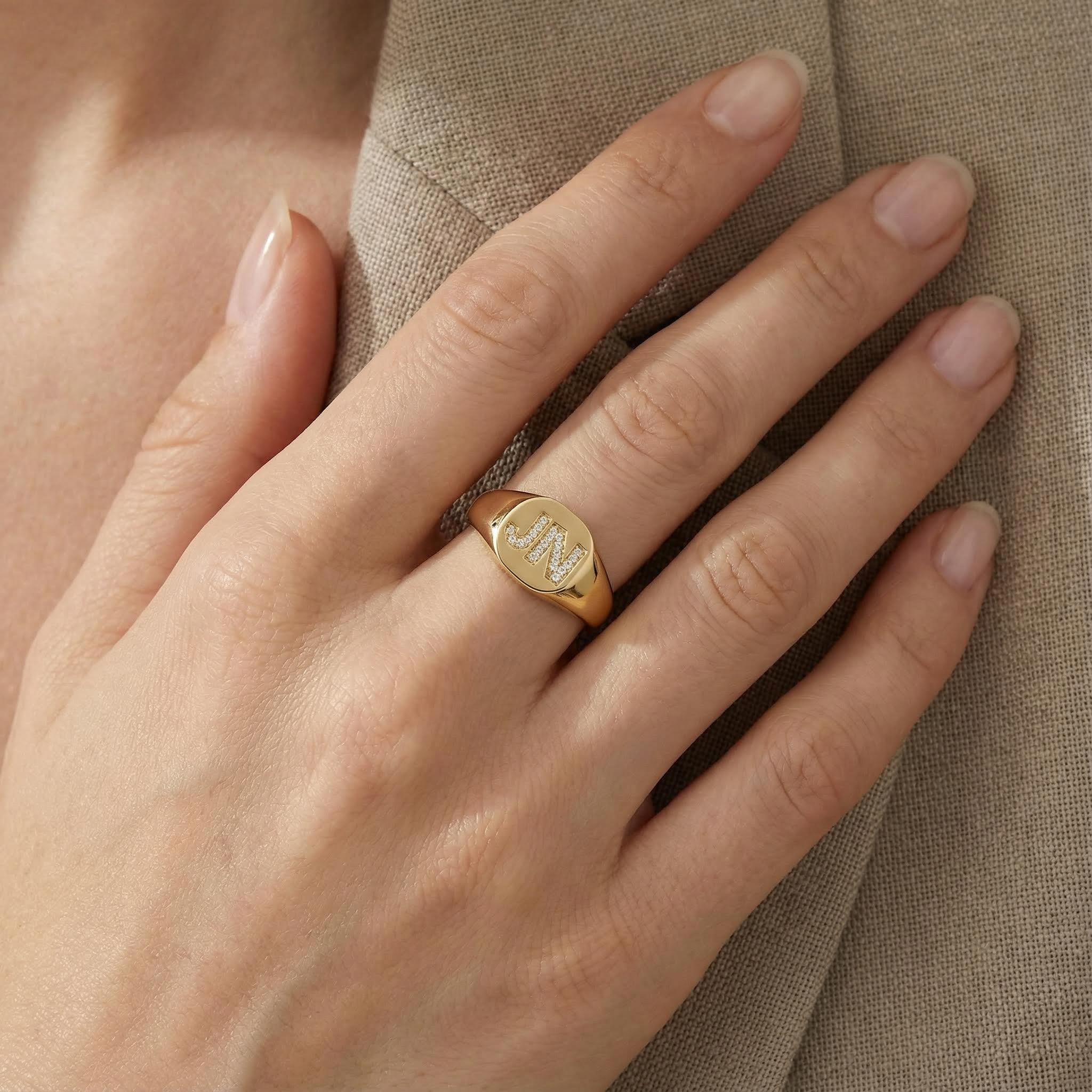 Iced Out Initial Letter Signet Ring In Gold With Street Luxury Shine - Image 6