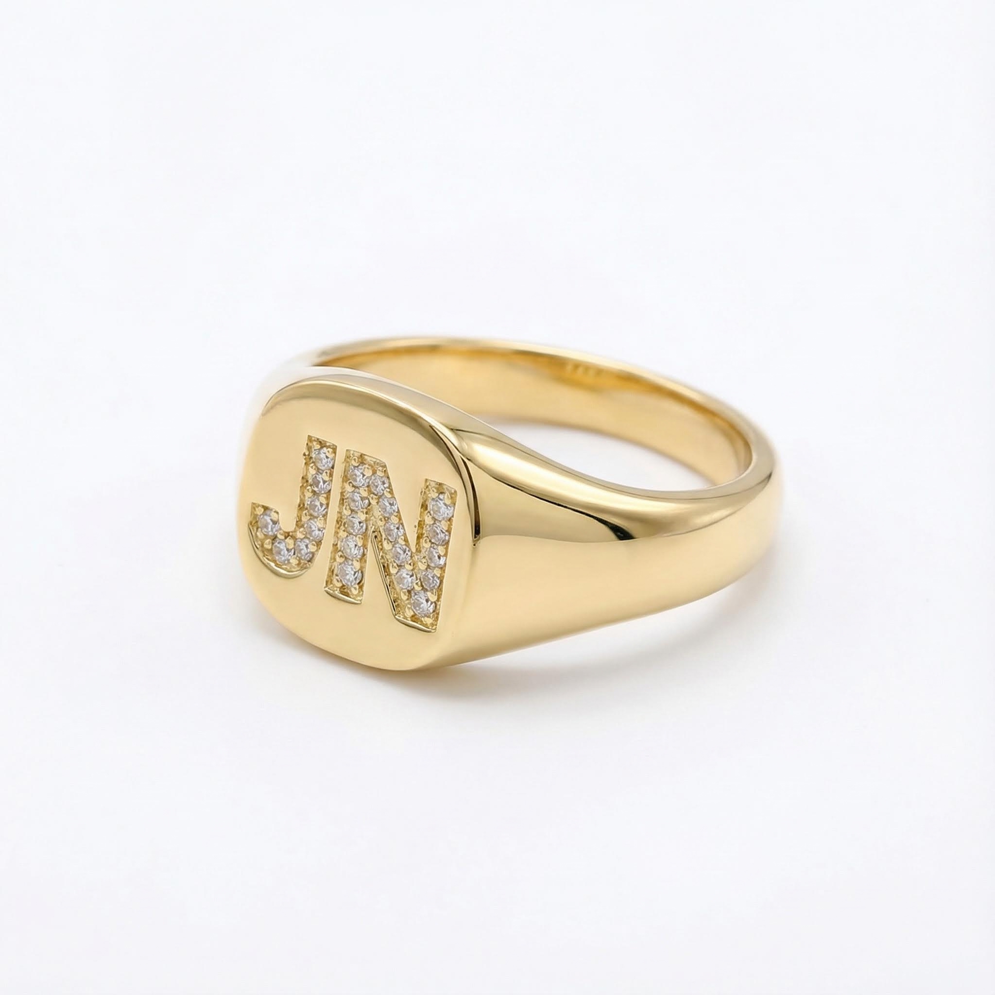 Iced Out Initial Letter Signet Ring In Gold With Street Luxury Shine