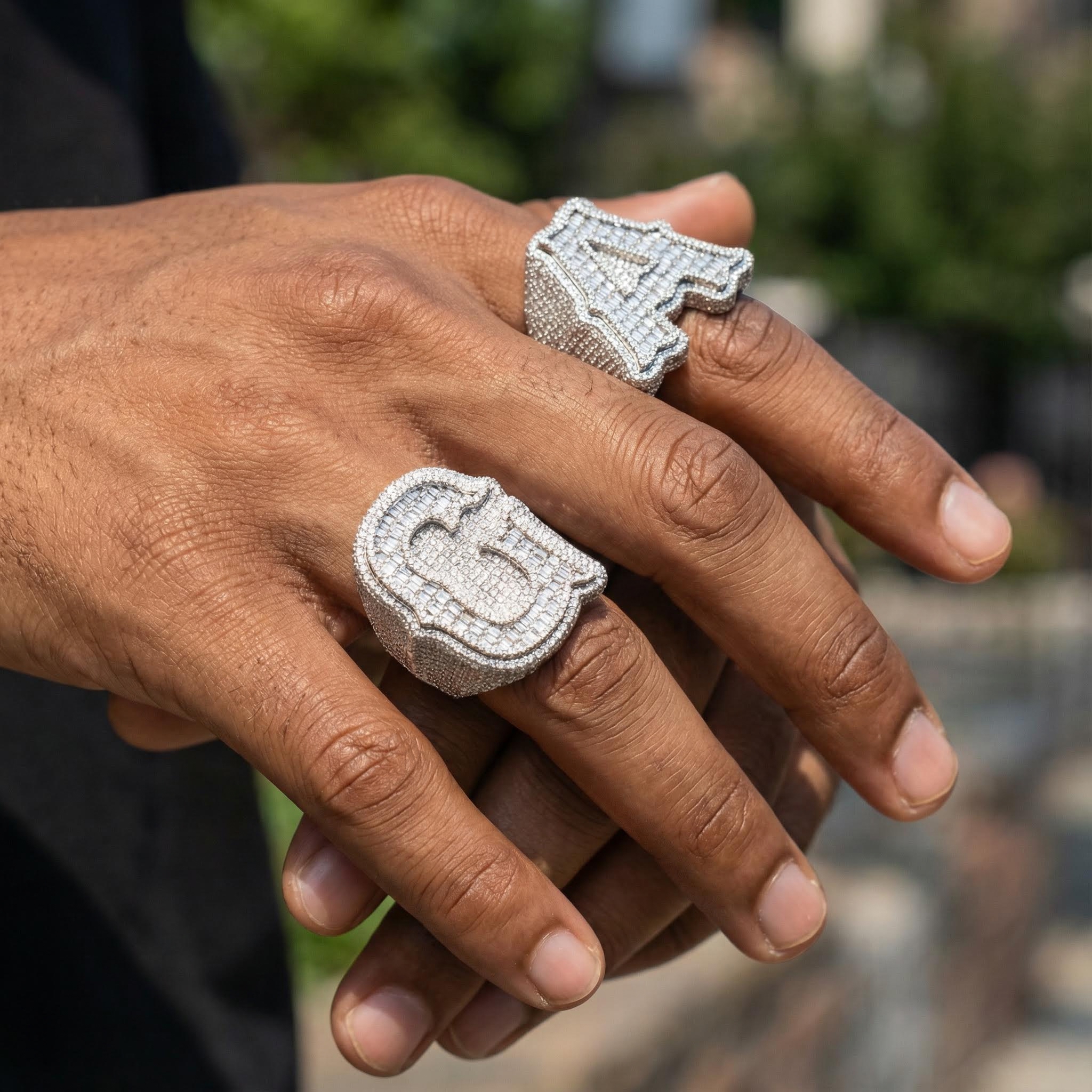 Iced Out Custom Baguette Cut Initial Name Ring With Street Luxury Shine - Image 4
