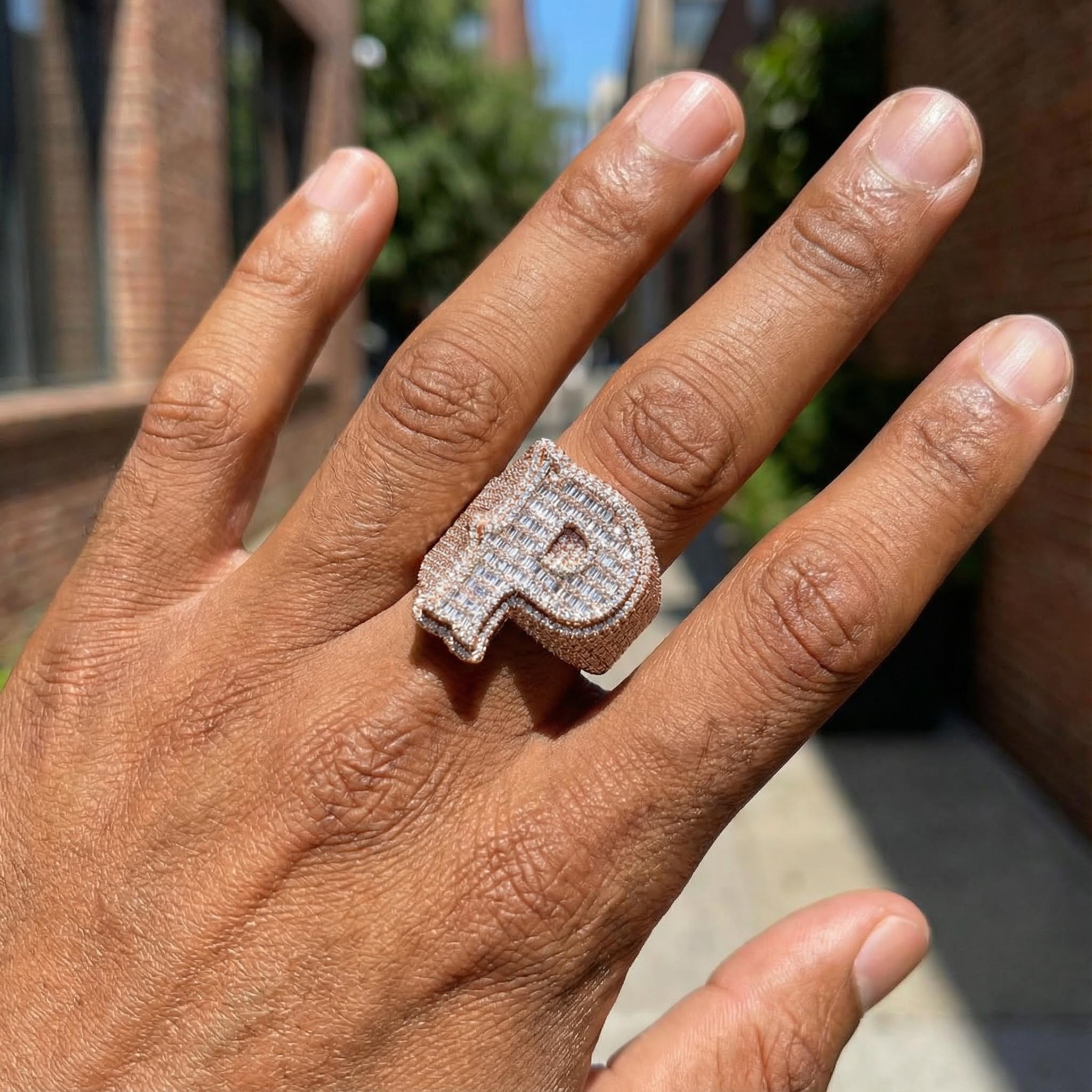 Iced Out Custom Baguette Cut Initial Name Ring With Street Luxury Shine - Image 6