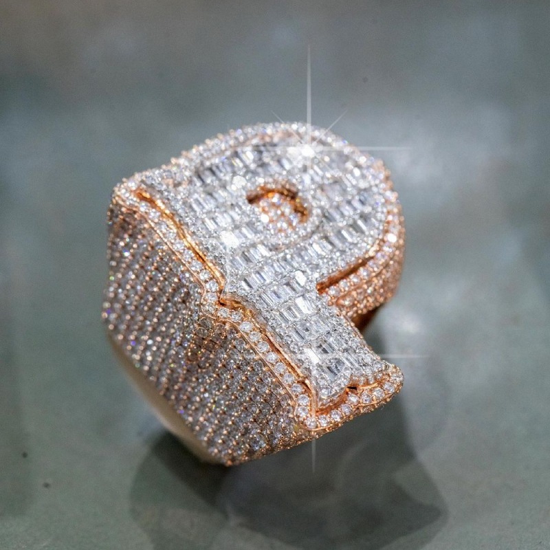 Iced Out Custom Baguette Cut Initial Name Ring With Street Luxury Shine
