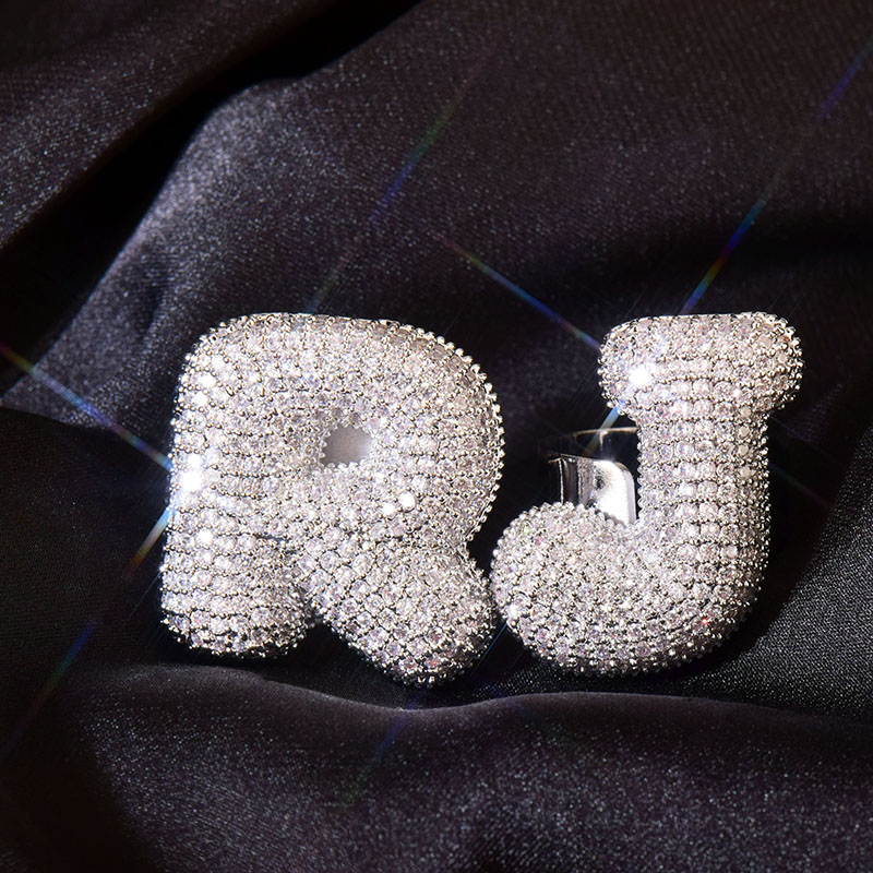 Iced Out Out Bubble A-z Letters Open Ring Gold With Street Luxury Shine - Image 3