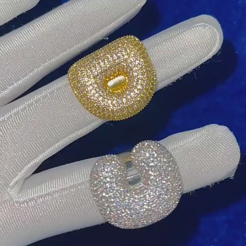 Iced Out Out Bubble A-z Letters Open Ring Gold With Street Luxury Shine - Image 4