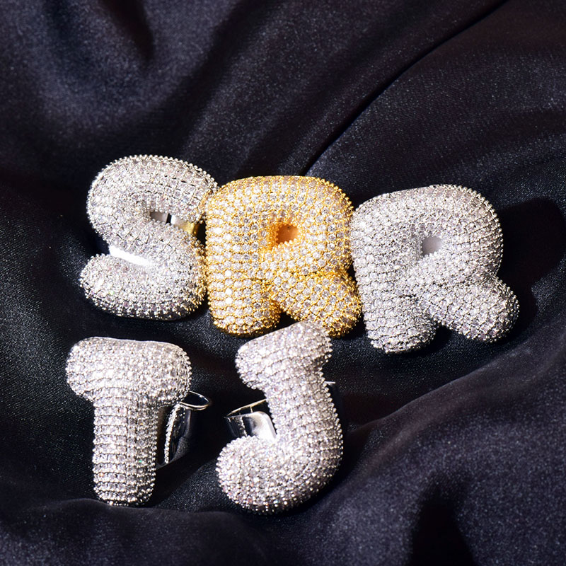 Iced Out Out Bubble A-z Letters Open Ring Gold With Street Luxury Shine