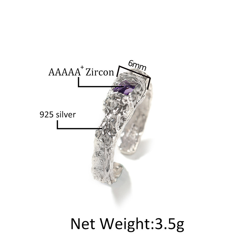 S925 Sterling Silver Purple Stone Irregular Open Ring With Silver Shine - Image 5