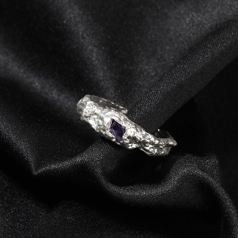 S925 Sterling Silver Purple Stone Irregular Open Ring With Silver Shine - Image 8