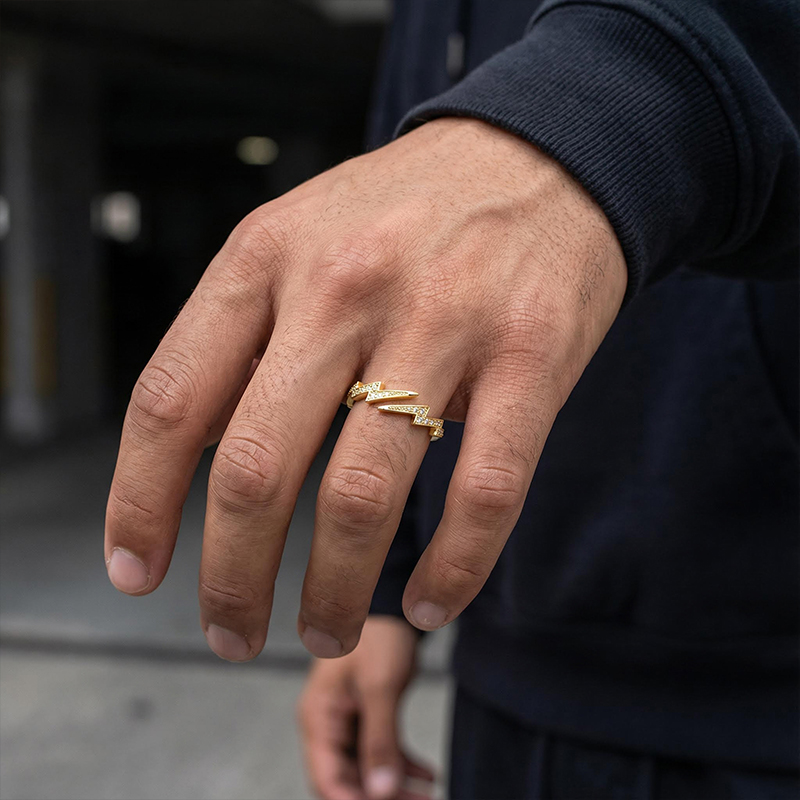 Iced Out Lightning Open Ring Gold With Street Luxury Shine - Image 3