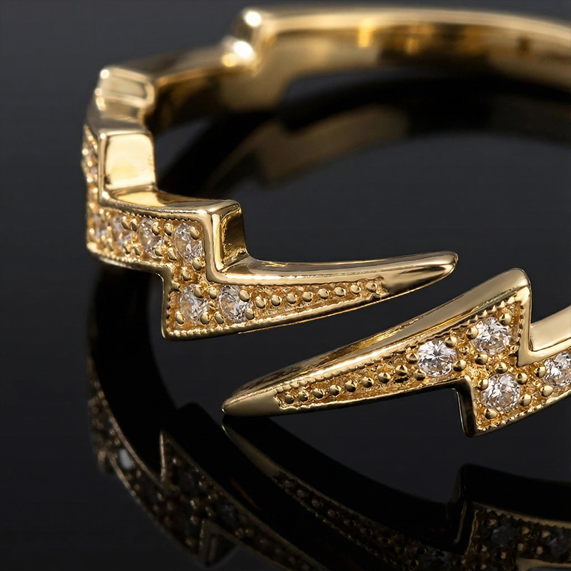 Iced Out Lightning Open Ring Gold With Street Luxury Shine - Image 5
