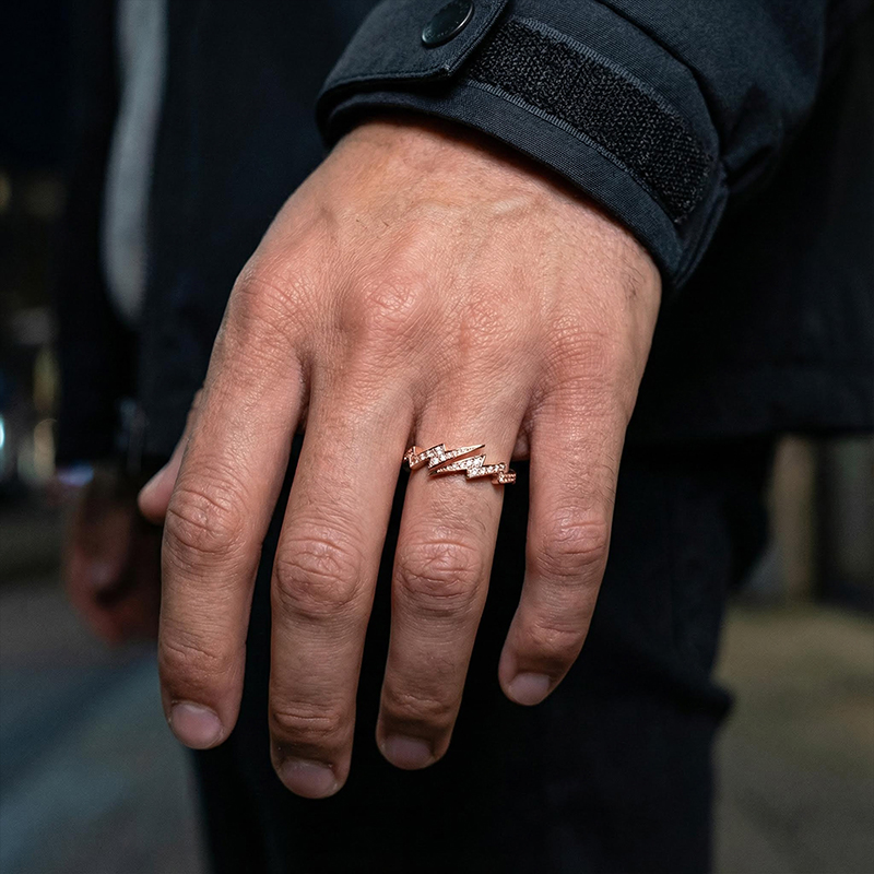 Iced Out Lightning Open Ring Gold With Street Luxury Shine - Image 8