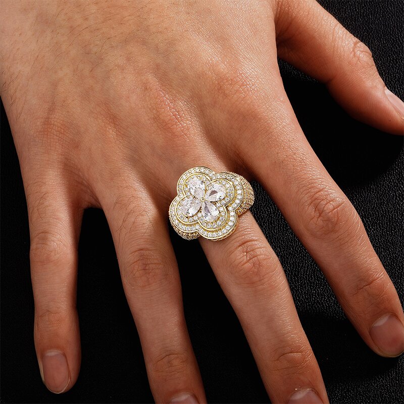 Iced Out Blue Stone Flower Ring Gold With Street Luxury Shine - Image 4