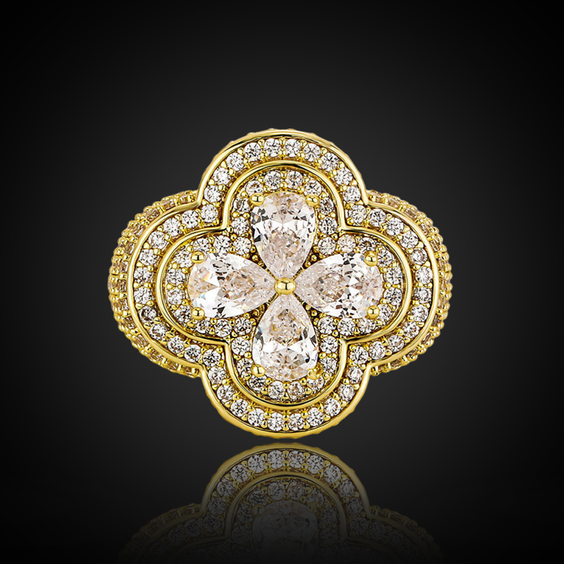 Iced Out Blue Stone Flower Ring Gold With Street Luxury Shine - Image 5