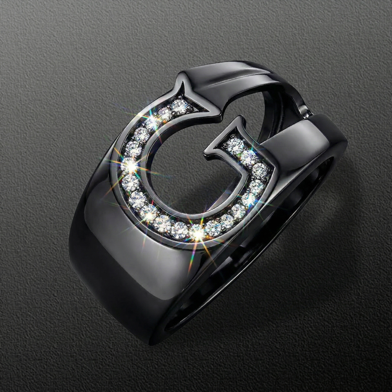 Initial Letter Ring For Men In Black Gold With Street Luxury Shine - Image 4