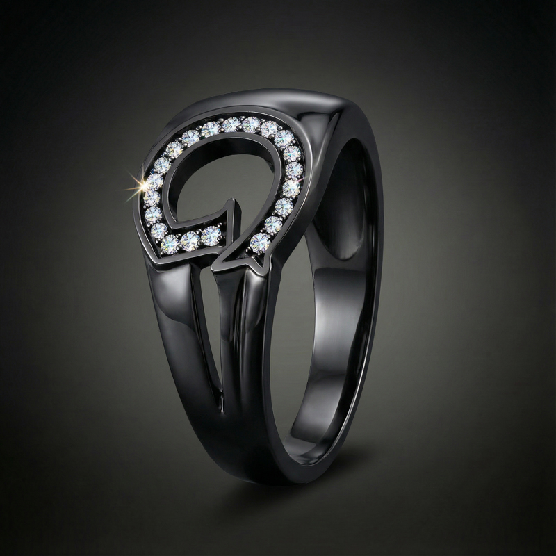 Initial Letter Ring For Men In Black Gold With Street Luxury Shine - Image 5