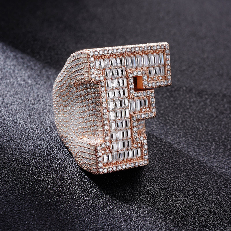 Iced Out Out A-z Baguette Cut Letter Ring Gold With Street Luxury Shine