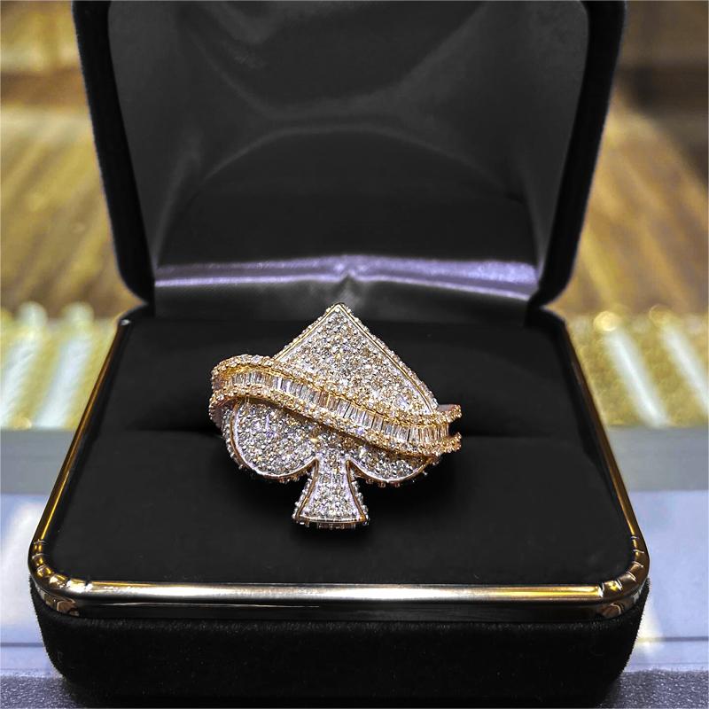 Iced Out Out Baguette Cut Spade Ring Gold With Street Luxury Shine - Image 3