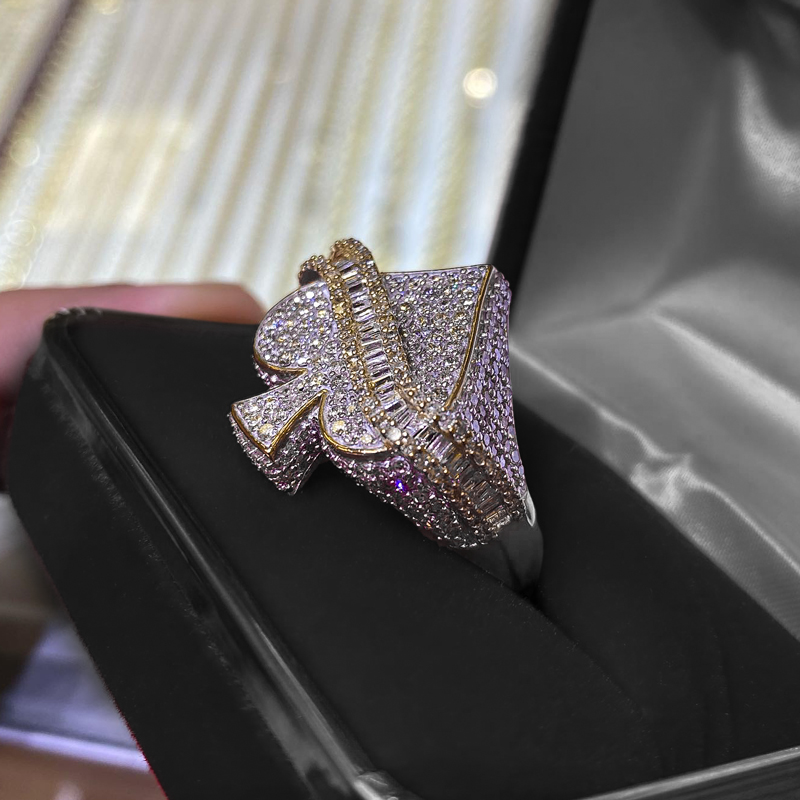 Iced Out Out Baguette Cut Spade Ring Gold With Street Luxury Shine - Image 4