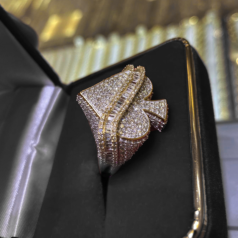Iced Out Out Baguette Cut Spade Ring Gold With Street Luxury Shine - Image 5