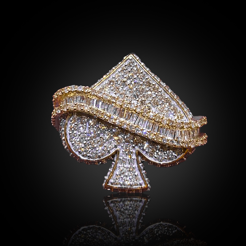 Iced Out Out Baguette Cut Spade Ring Gold With Street Luxury Shine