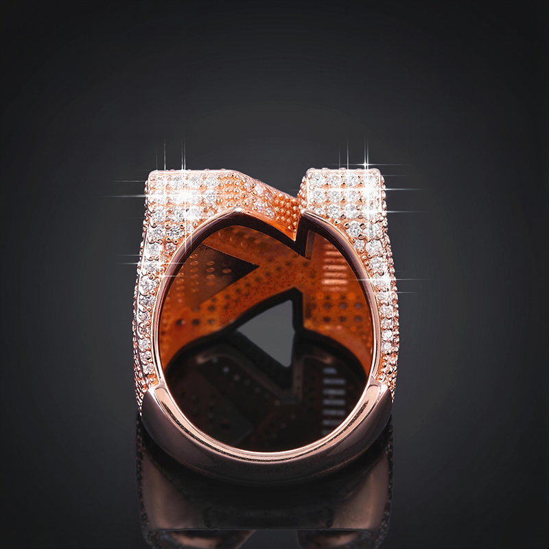 Street Luxury Iced Out Out Baguette Cut Alphabet Letters Ring In Rose Gold - Image 4