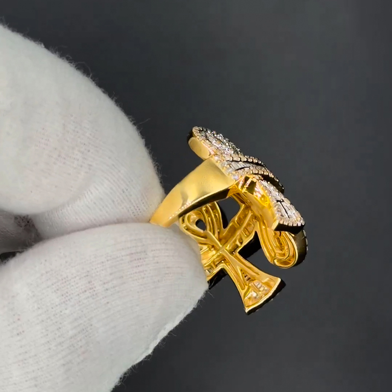 Iced Out Out Triple Ankh Ring Gold With Street Luxury Shine - Image 3