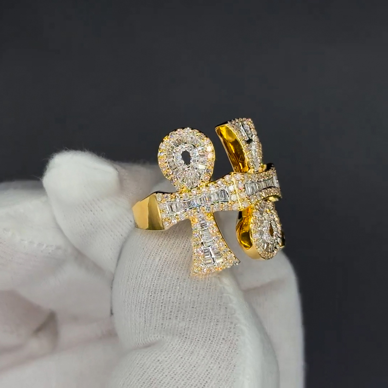 Iced Out Out Triple Ankh Ring Gold With Street Luxury Shine - Image 4