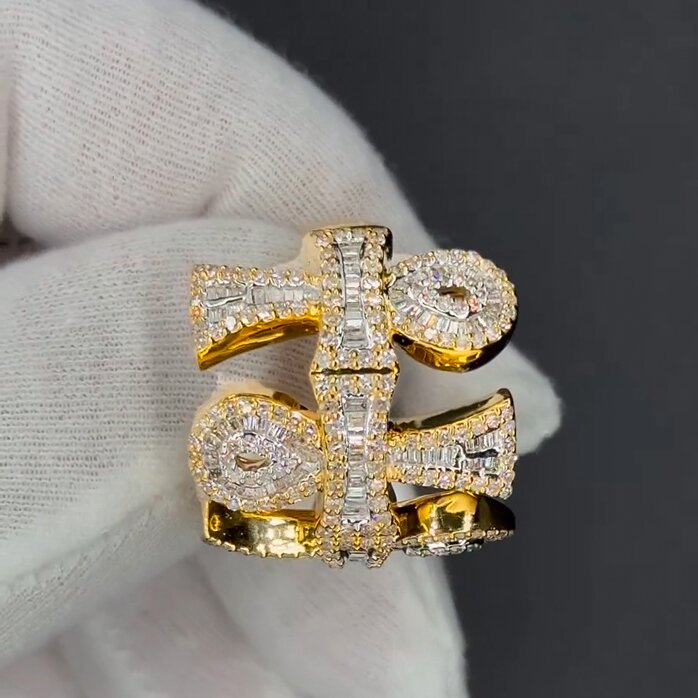 Iced Out Out Triple Ankh Ring Gold With Street Luxury Shine