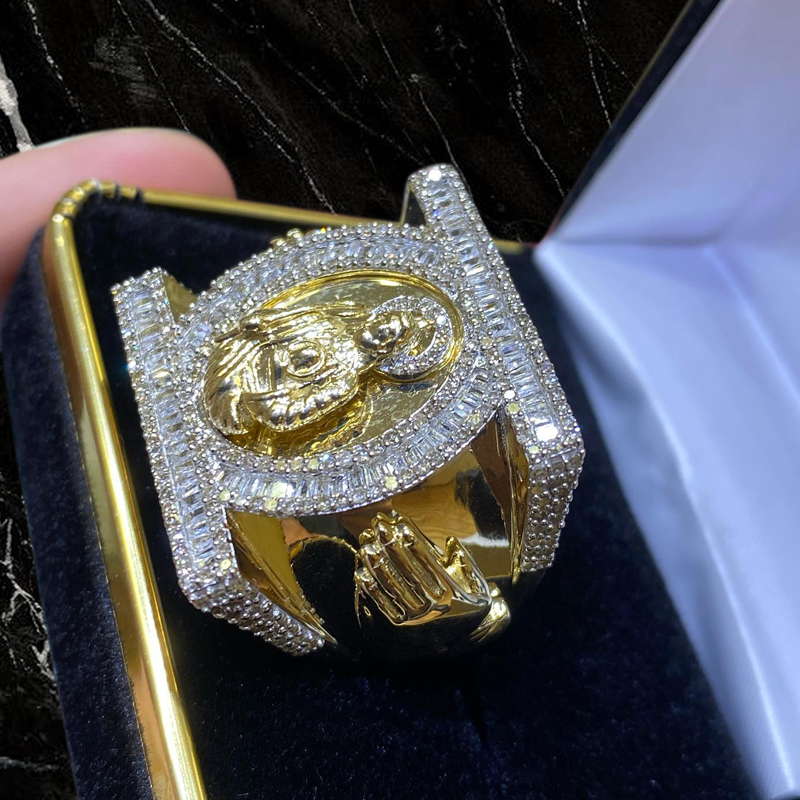 Iced Out Out Baguette Cut St. Jude Ring Gold With Street Luxury Shine - Image 3