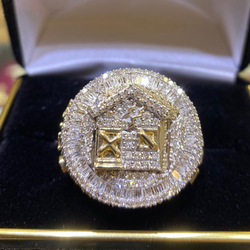 Iced Out Trap House Ring For Men Gold With Street Luxury Shine - Image 4