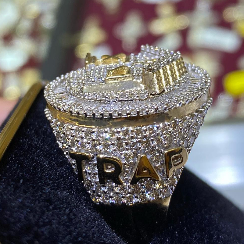 Iced Out Trap House Ring For Men Gold With Street Luxury Shine - Image 5