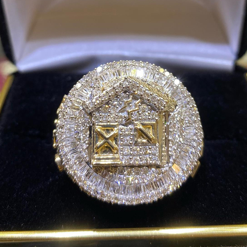 Iced Out Trap House Ring For Men Gold With Street Luxury Shine