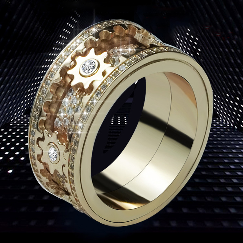 Iced Out Out Rotating Gear Ring Gold With Street Luxury Shine - Image 6