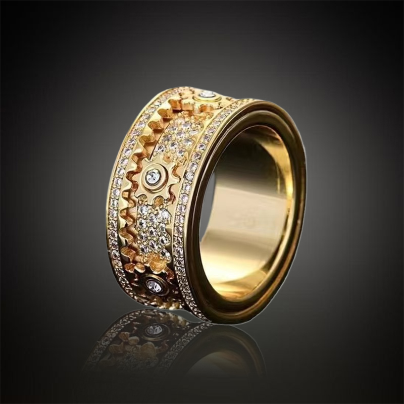 Iced Out Out Rotating Gear Ring Gold With Street Luxury Shine