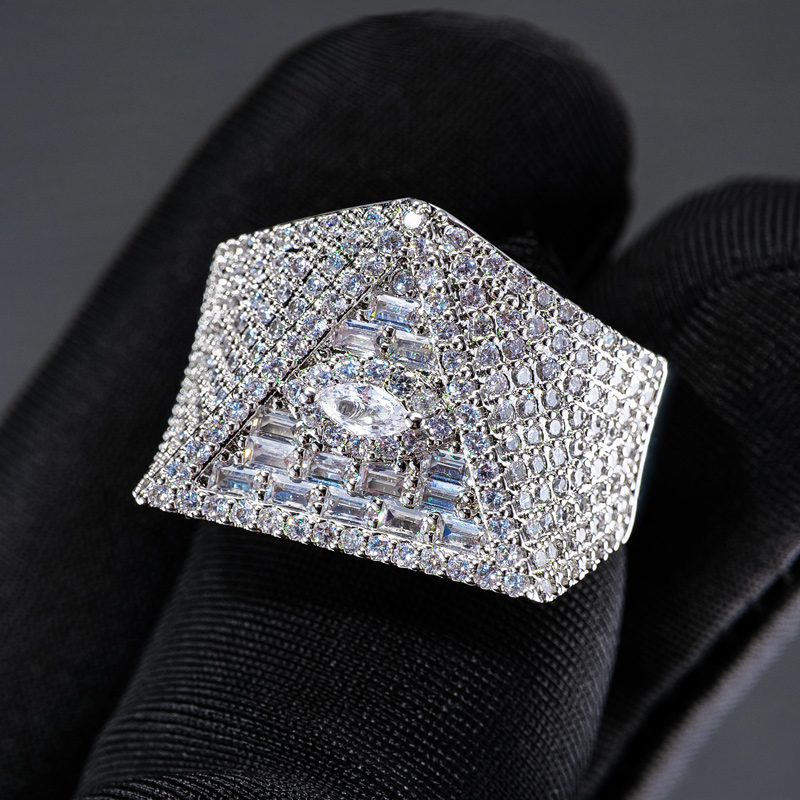 Iced Out Out Triangle Pyramid Eye Of Horus Marquise & Baguette Cut Ring In - Image 3