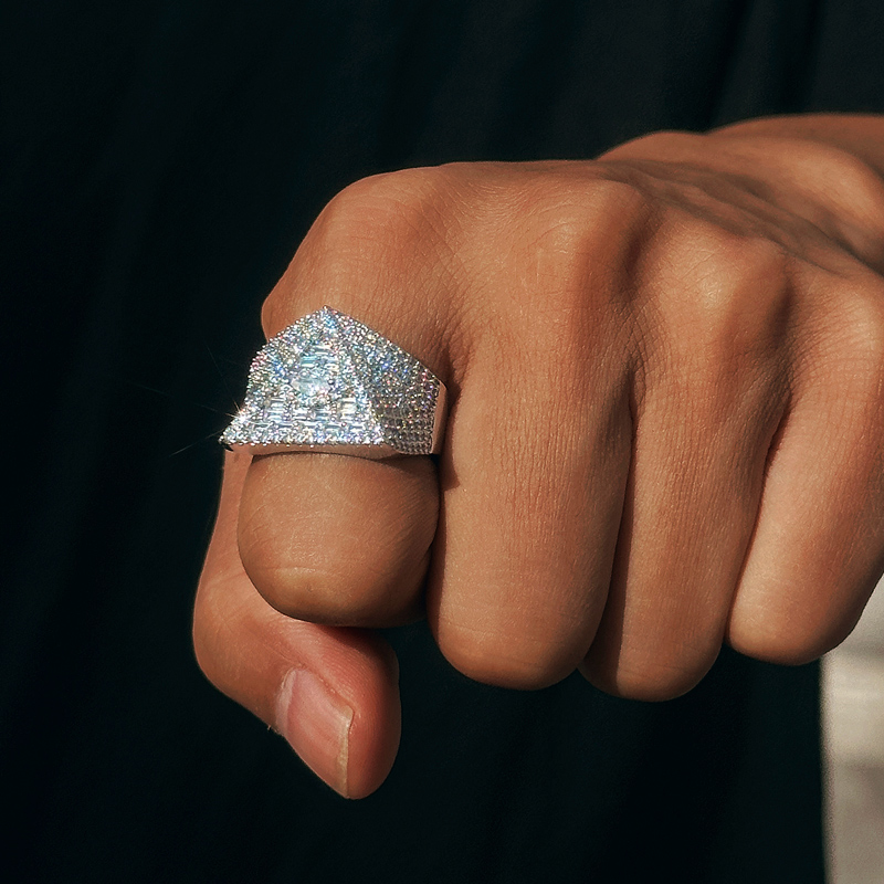 Iced Out Out Triangle Pyramid Eye Of Horus Marquise & Baguette Cut Ring In - Image 5