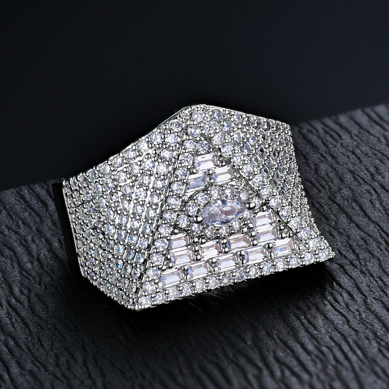 Iced Out Out Triangle Pyramid Eye Of Horus Marquise & Baguette Cut Ring In