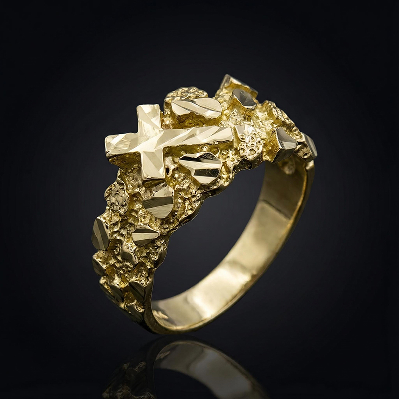 Cross Nugget Ring In Gold Gold With Bold Statement Appeal - Image 4
