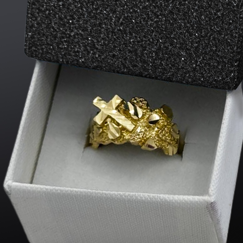 Cross Nugget Ring In Gold Gold With Bold Statement Appeal